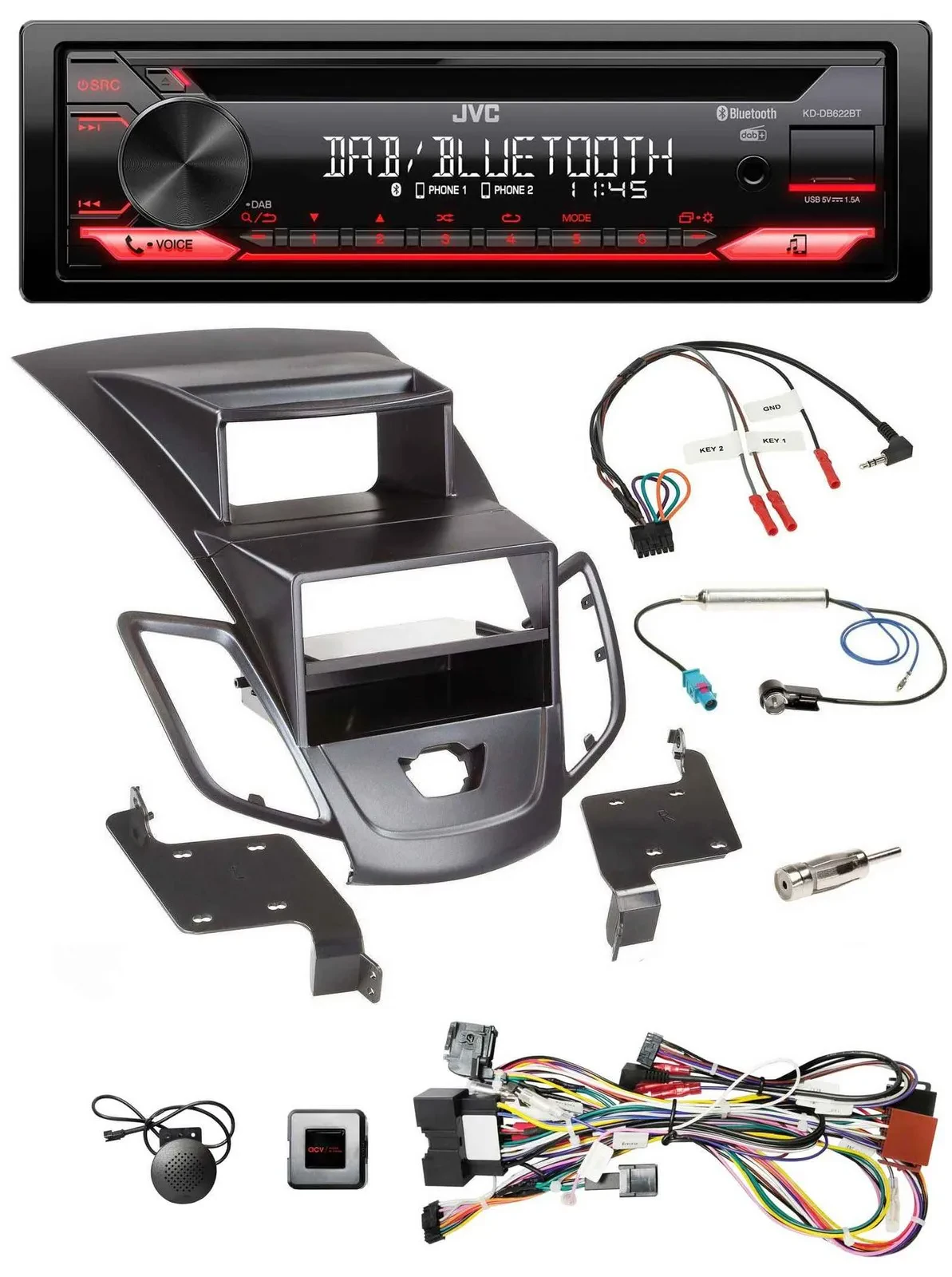 JVC CD DAB USB Bluetooth Lenkrad Autoradio für Ford Fiesta 08-10 Display schwarz