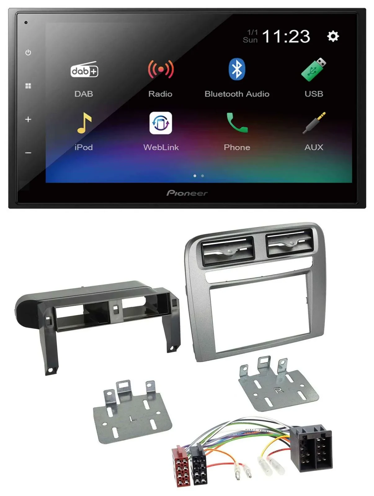 Автомагнитола Pioneer 2 DIN USB Bluetooth DAB MP3 для Fiat Grande Punto (2005–2009), цвет антрацит