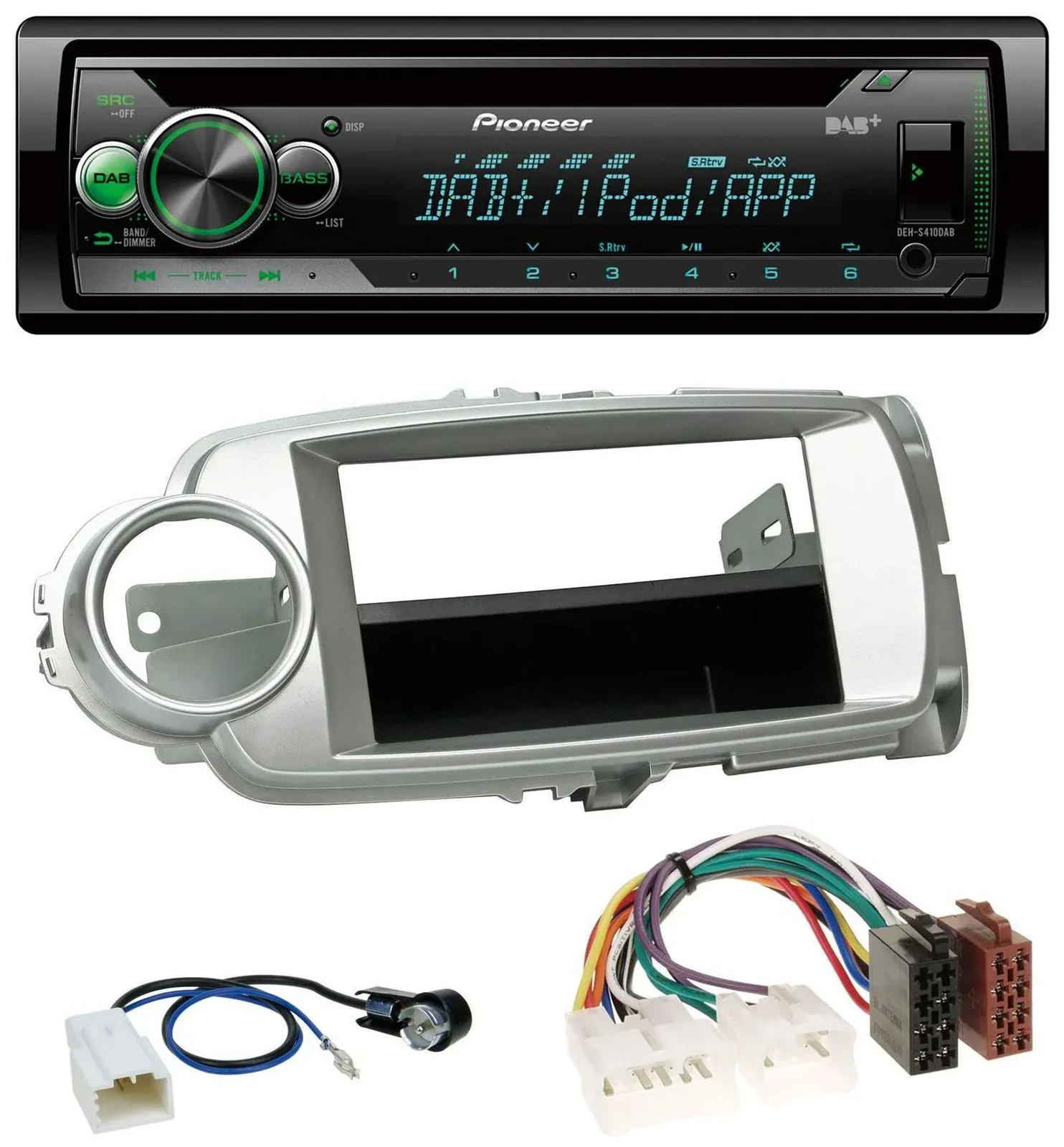 Автомагнитола Pioneer USB/MP3/DAB/AUX/CD для Toyota Yaris (2011–2014), серебристая