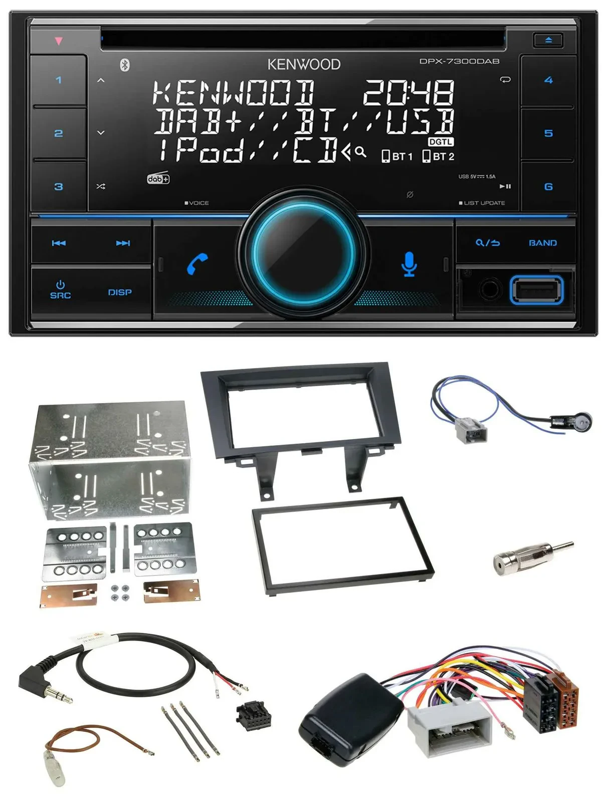 Автомагнитола для Honda CR-V 2006–2012 Kenwood 2-DIN, CD, DAB, USB, Bluetooth, поддержка управления с руля