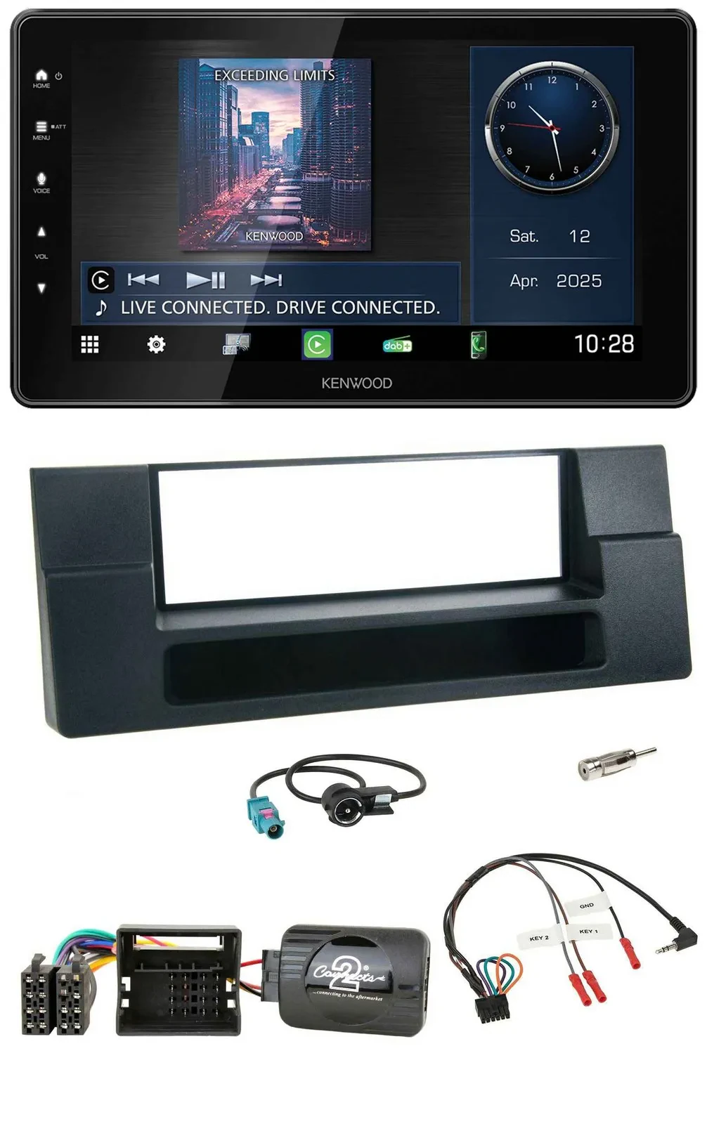 Kenwood Lenkrad Bluetooth USB DAB Autoradio für BMW 5er E39 X5 Quadlock Ablage