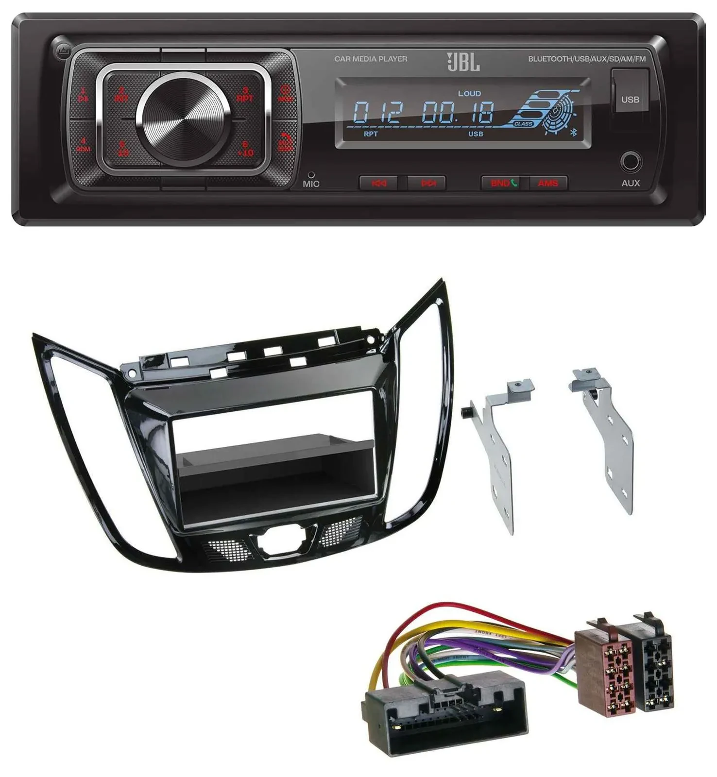 JBL SD AUX MP3 USB Bluetooth Autoradio für Ford C-Max Kuga Klavierlack schwarz