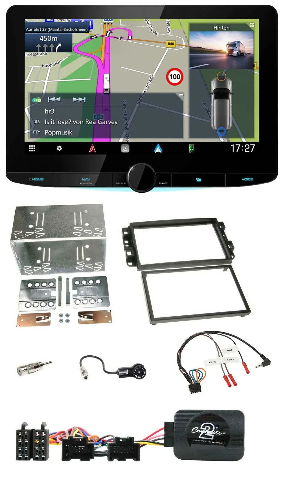 Kenwood Bluetooth DAB TMC 2DIN Lenkrad USB Navigation für Chevrolet Aveo Captiva