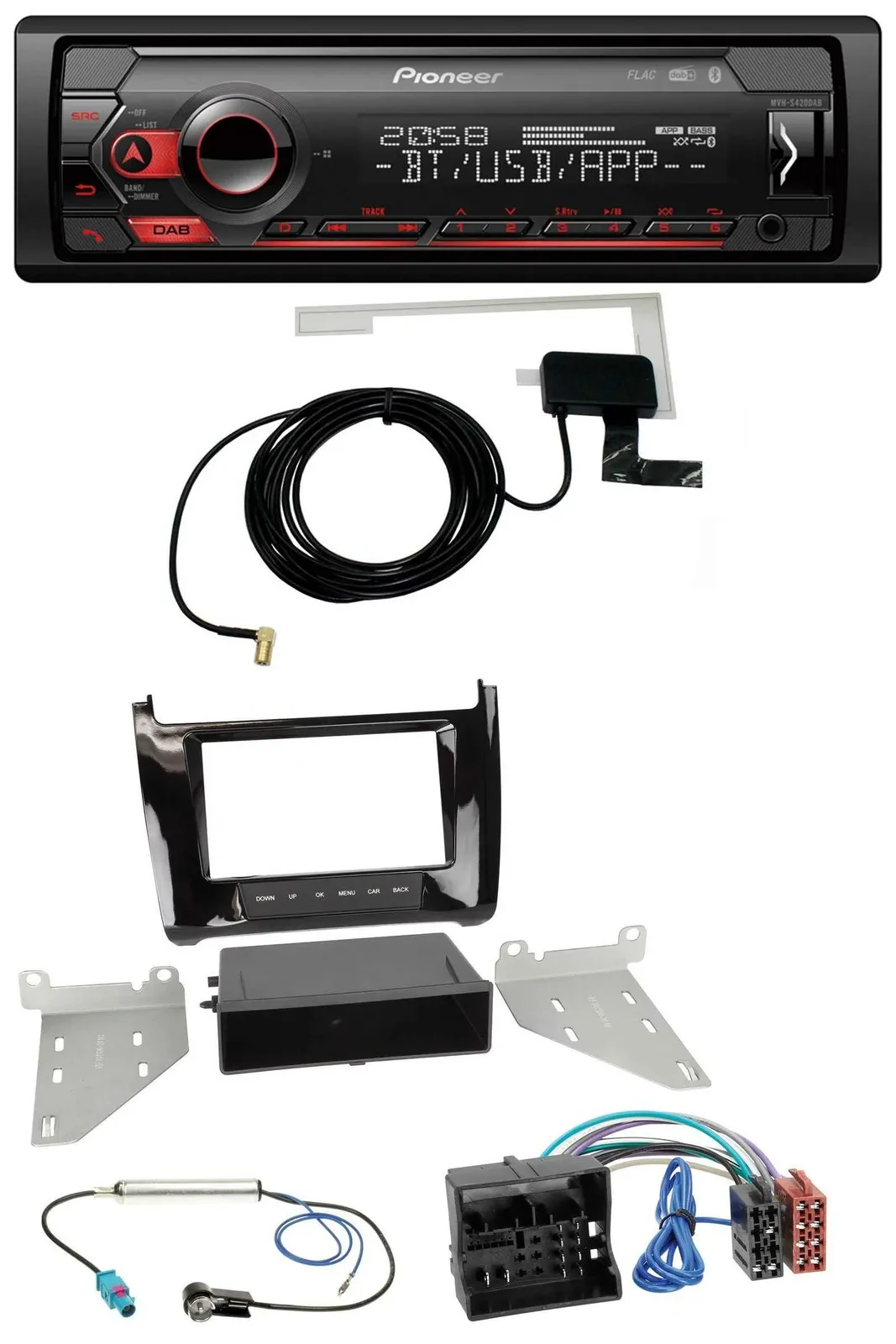 Pioneer DAB USB MP3 Bluetooth Autoradio für VW Polo (ab 14) - piano-schwarz