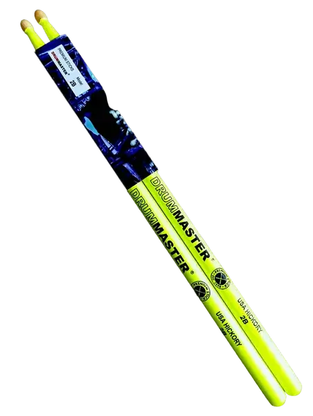 Барабанные палочки DRUMMASTER Fluoresent series American Hickory 2B YELLOW флуоресцентные, желтые