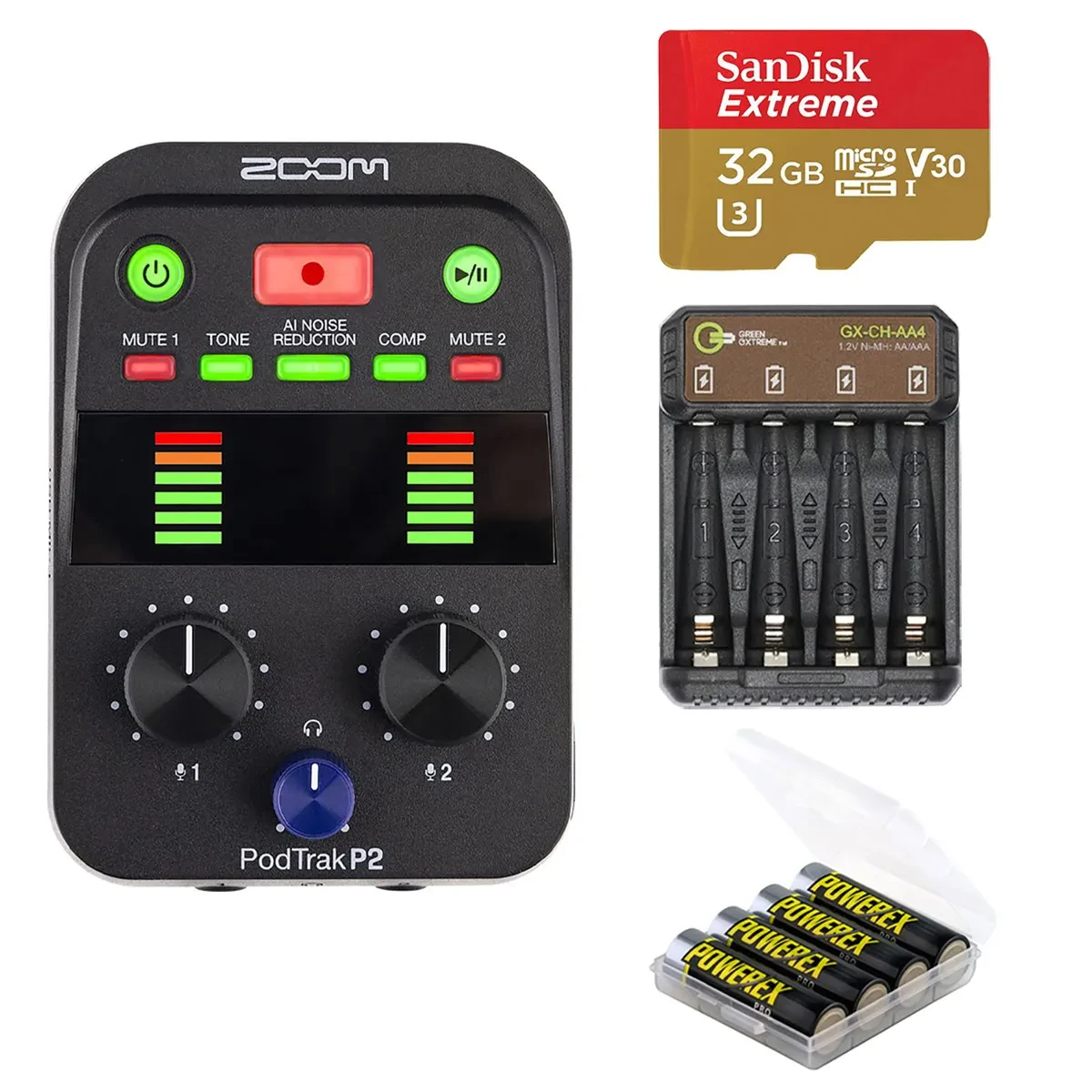 Рекордер для подкастов Zoom PodTrak P2 (набор) с картой памяти microSDHC 32GB