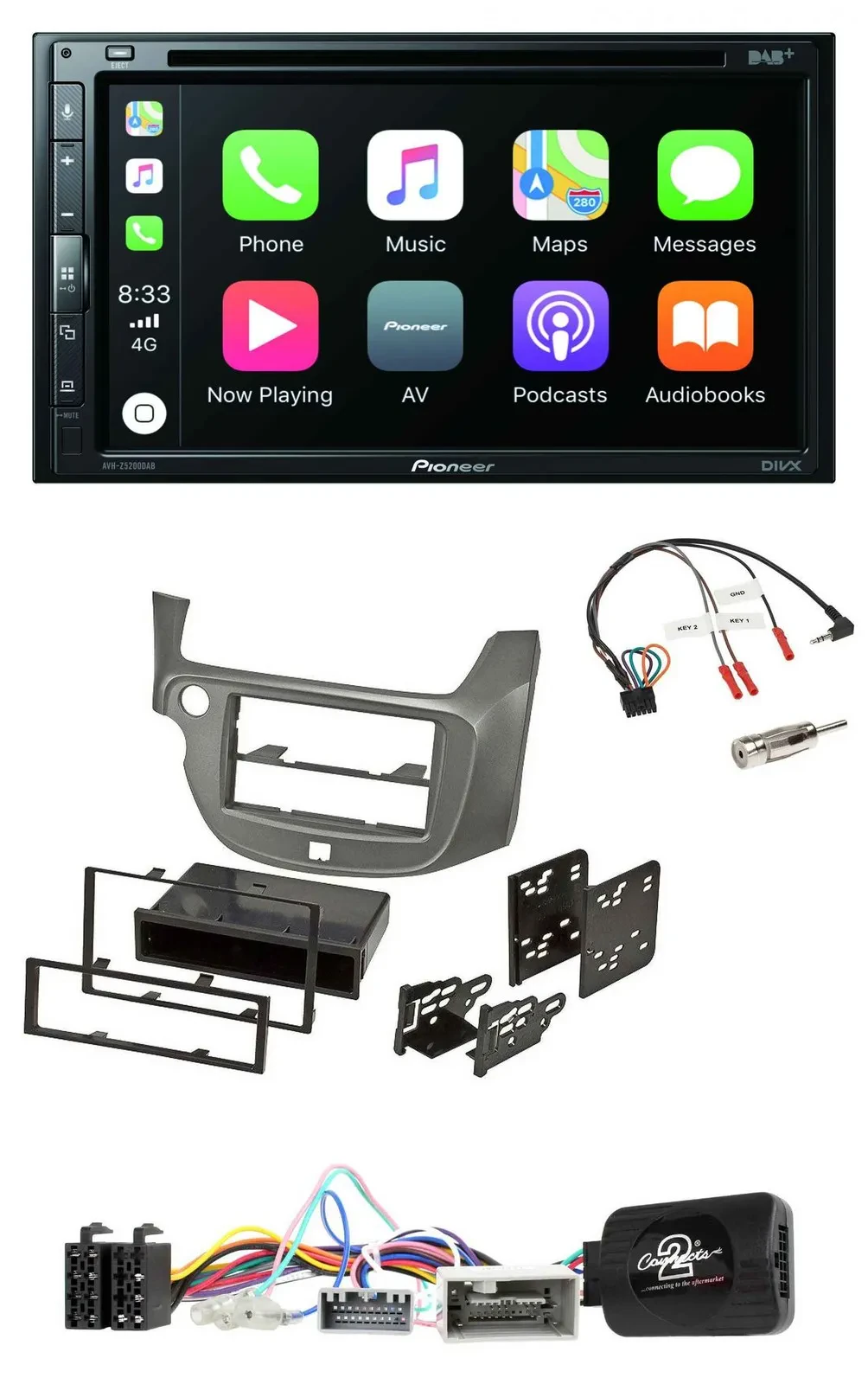 Автомагнитола для Honda Jazz (с 2014) Pioneer 2DIN DVD DAB Bluetooth USB серебристая