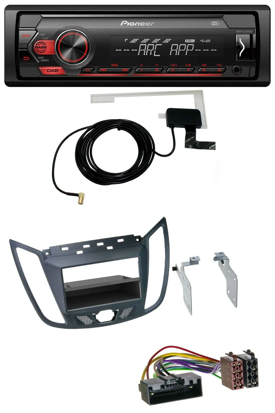 Автомагнитола для Ford C-Max/Kuga Pioneer 1DIN USB DAB MP3 AUX, темно-серый