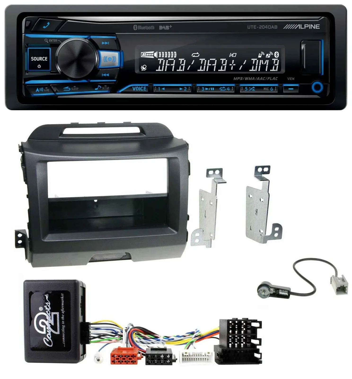 Alpine USB Bluetooth DAB Lenkrad Autoradio für Kia Sportage 3 Navi 10-15 schwarz