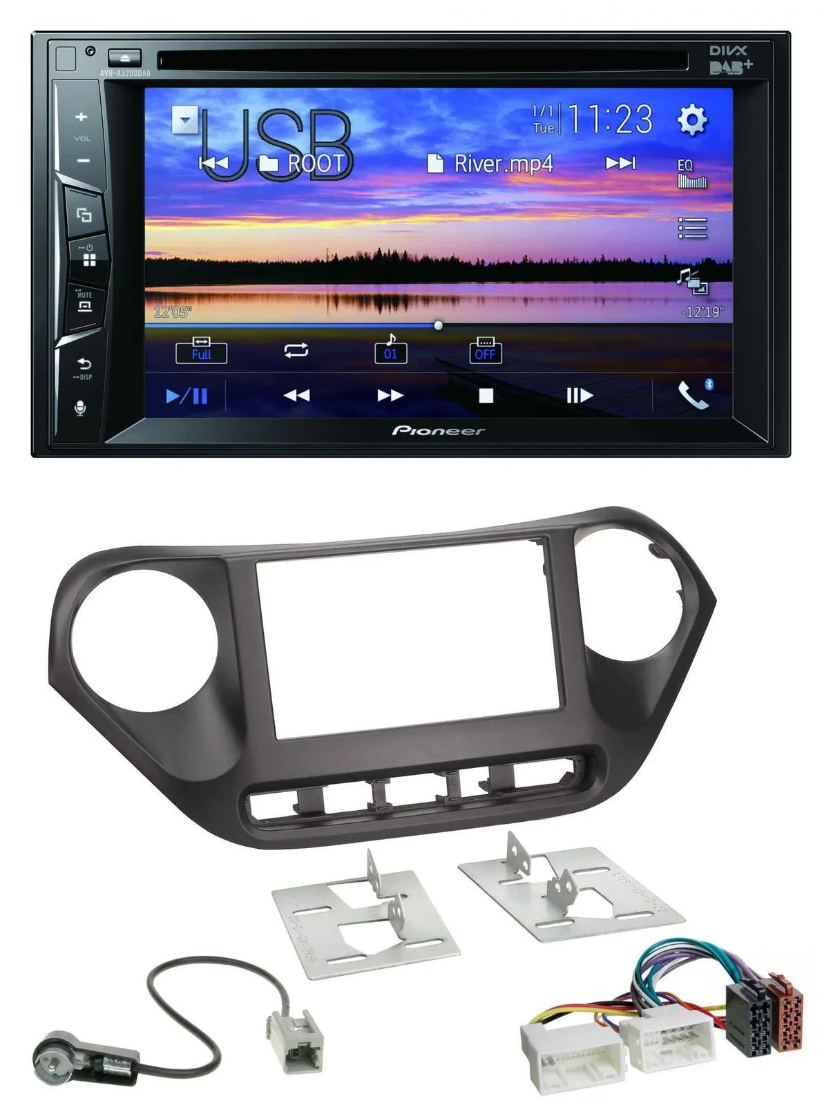 Автомагнитола для Hyundai i10 (с 2013) Pioneer 2DIN, Bluetooth, USB, DVD, DAB, MP3