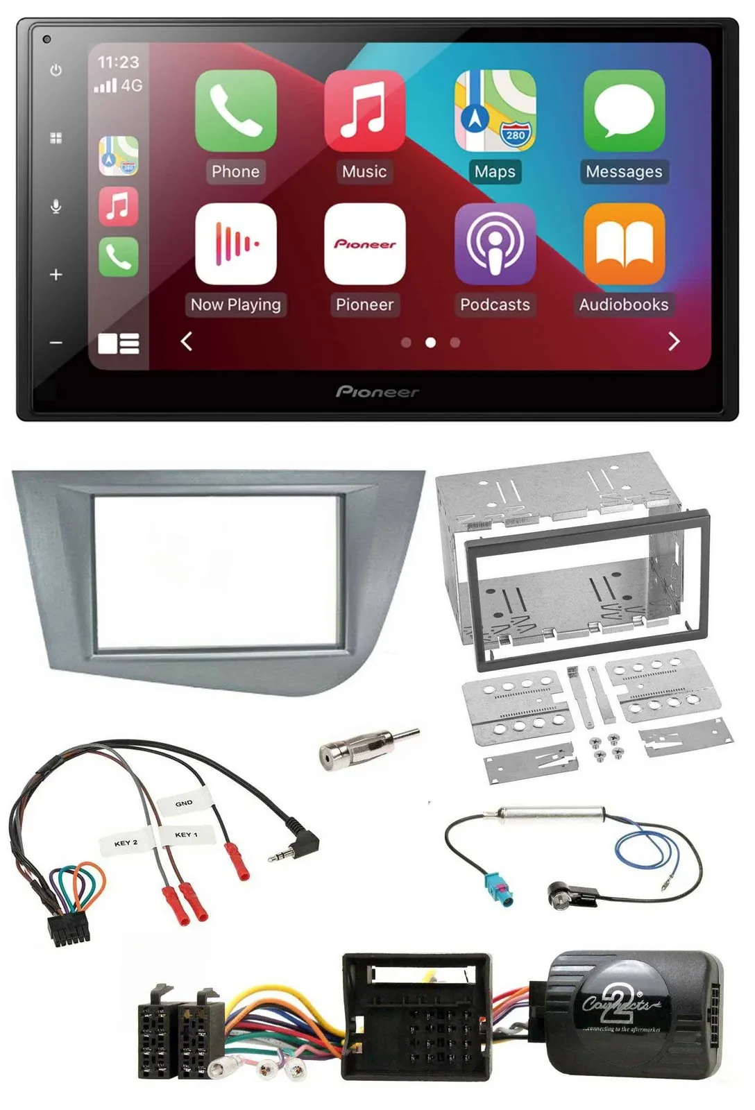 Pioneer USB Lenkrad DAB 2DIN Bluetooth Autoradio für Seat Leon 2005-2012 silber