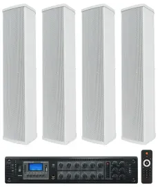 Rockville RCS350-6 70v Commercial Amplifier Amp+(4) Line Array Speakers in White