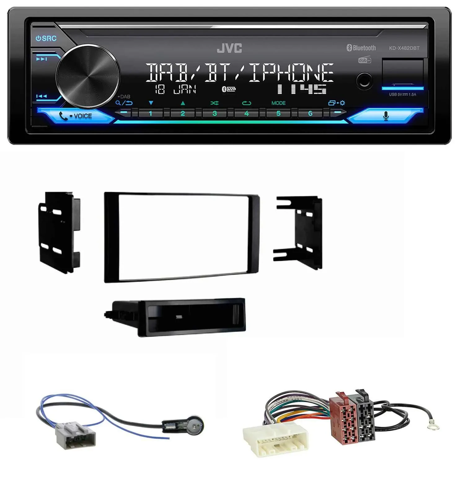 JVC Bluetooth DAB USB MP3 Autoradio für Nissan Micra 2013-2017 schwarz matt