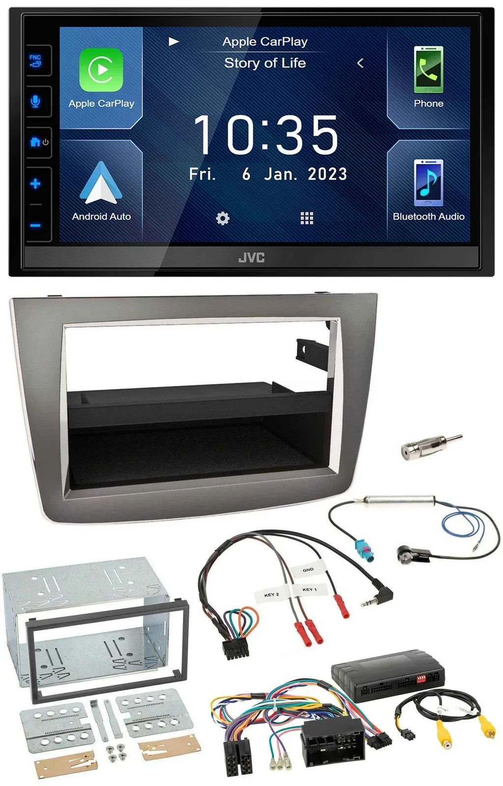 JVC DAB Bluetooth Lenkrad USB 2DIN Autoradio für Alfa Romeo Mito silber 14-18 In