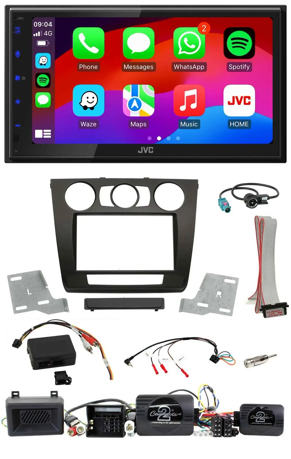 JVC Bluetooth 2DIN Lenkrad DAB USB Autoradio für BMW 1er Aktiv PDC man. Klima 07