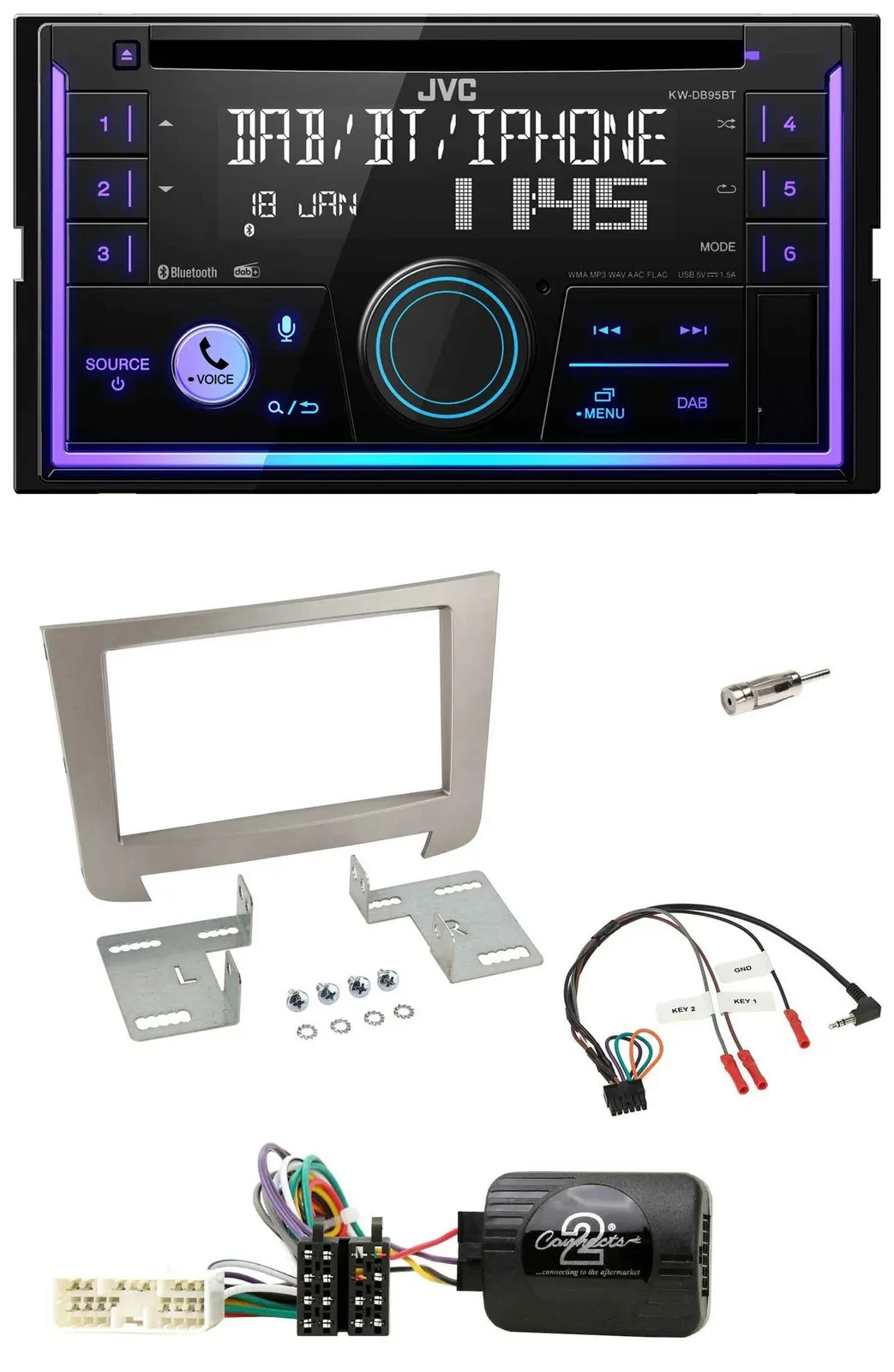 JVC Lenkrad USB 2DIN DAB Bluetooth CD Autoradio für SSangYong Rexton ab 2013