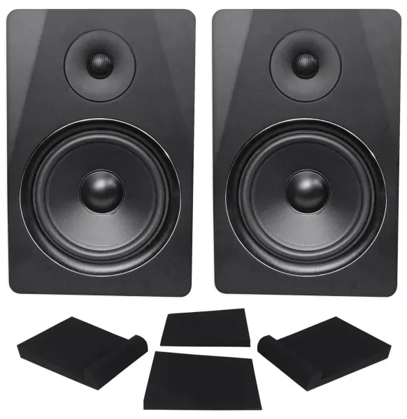 (2) Rockville DPM8B Dual Powered 8" 600w Active Recording Studio Monitors+Pads