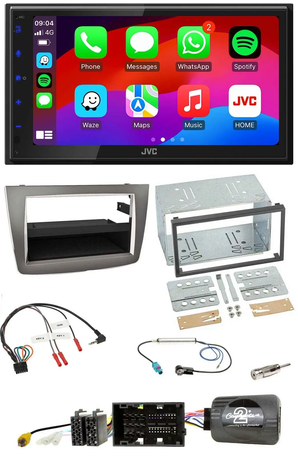 Автомагнитола для Alfa Romeo Mito 2014–2018 JVC 2DIN, DAB, Bluetooth, USB, серебристая