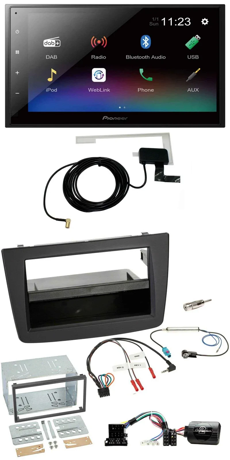 Автомагнитола для Alfa Romeo Mito Pioneer 2DIN DAB, Bluetooth, USB, поддержка кнопок на руле, 2008–2014