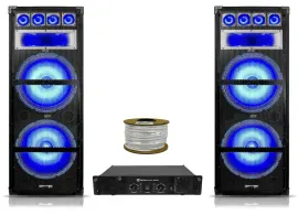 (2) Technical Pro VRTX215LED Dual 15" 1800w LED DJ Speakers+2-Channel Amplifier