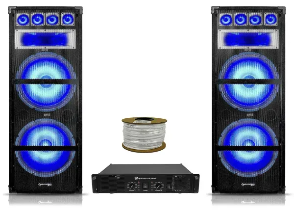 (2) Technical Pro VRTX215LED Dual 15" 1800w LED DJ Speakers+2-Channel Amplifier