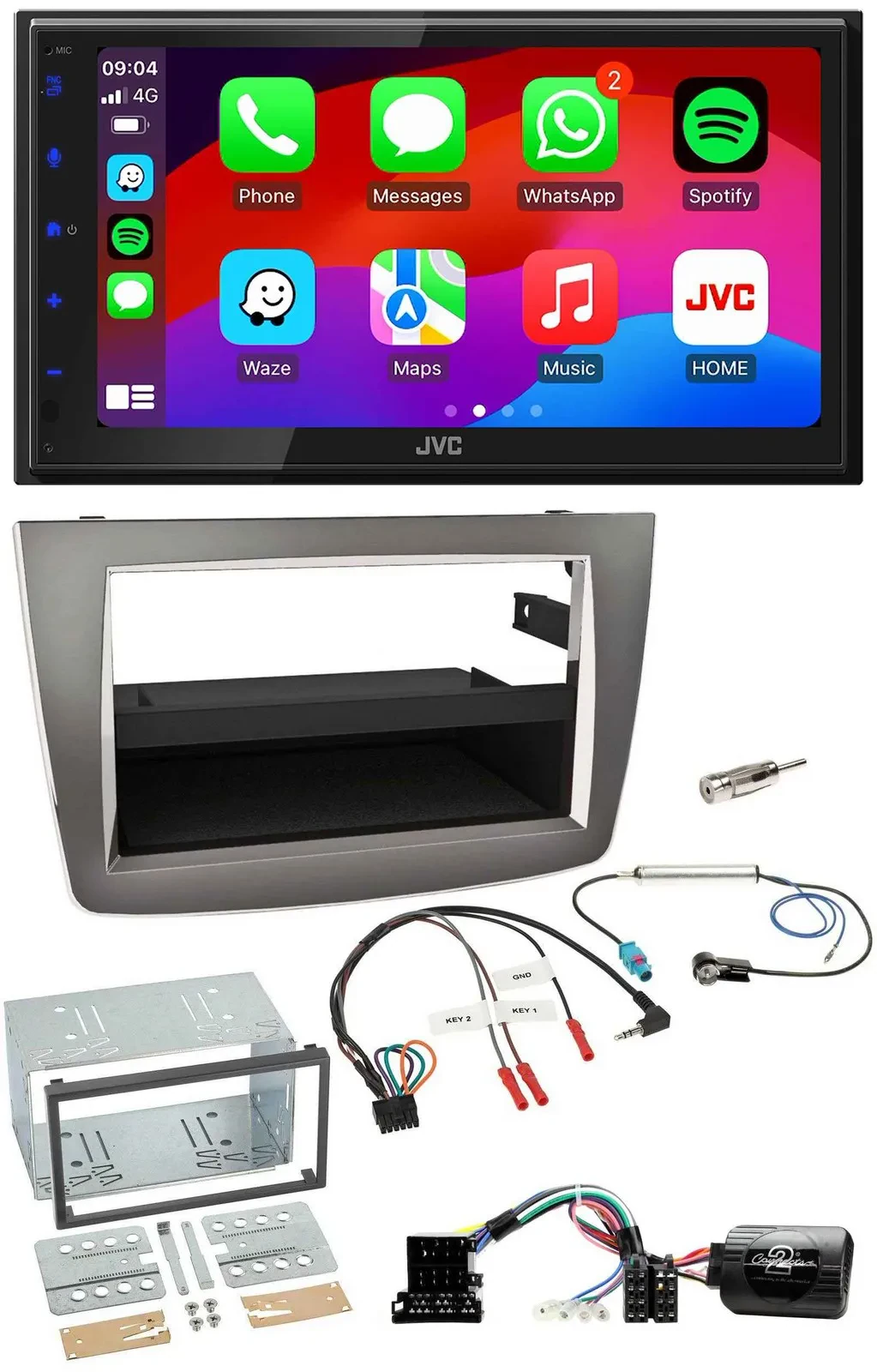 Автомагнитола JVC 2DIN, Bluetooth, USB, DAB, для Alfa Romeo MiTo 2008–2014, серебристая