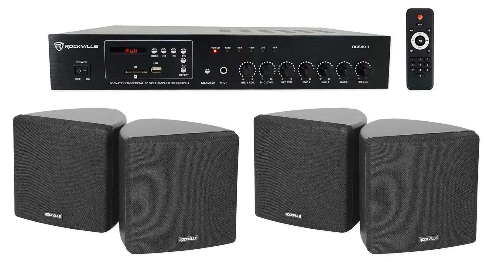 Настенная акустика Rockville Cube 70v Black с усилителем (4 штуки)