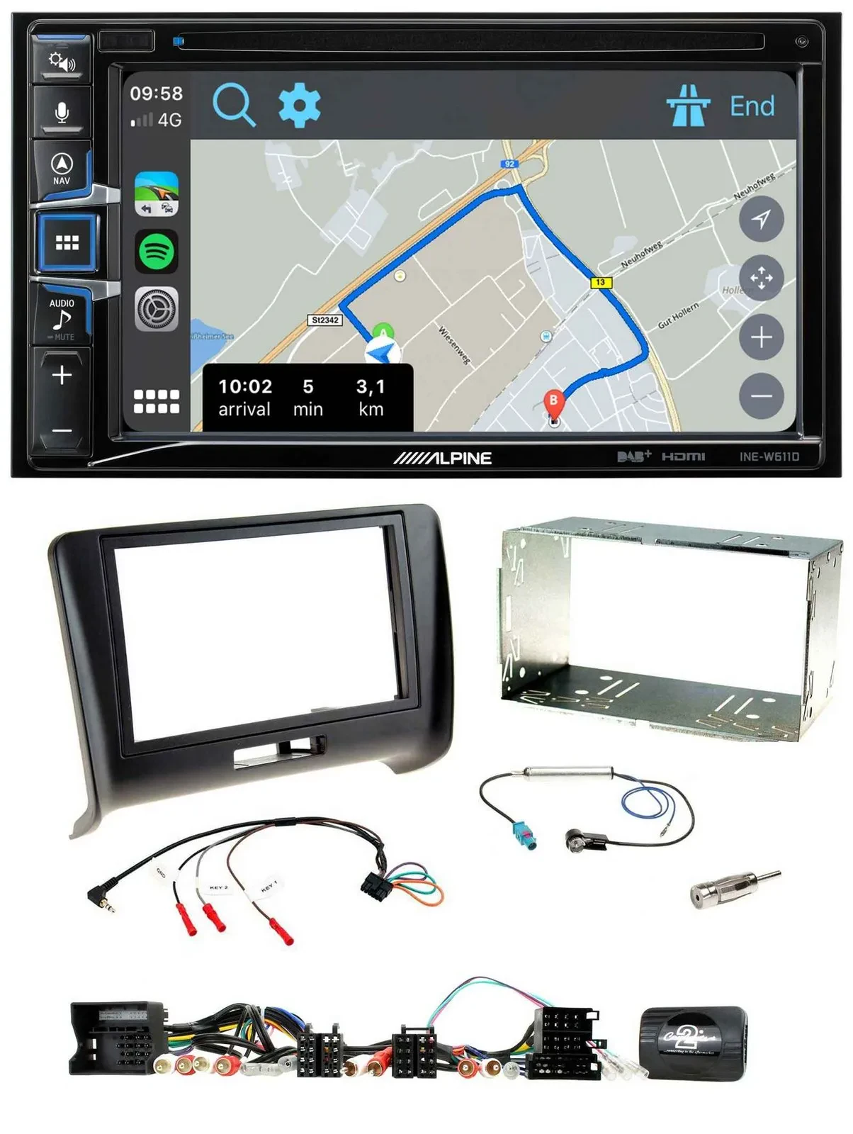 Alpine DAB TMC Bluetooth 2DIN USB Lenkrad Navigation für Audi TT 2006-2014