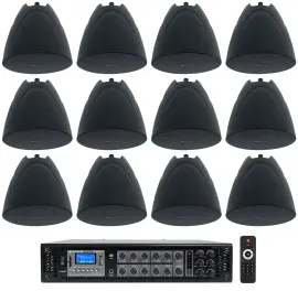 Rockville RCS350-6 Commercial Amp+(12) Black 5.25" Pendant Speakers For Bar/Cafe