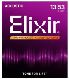 Струны для акустической гитары Elixir Nanoweb 16182 13-53, бронза фосфорная