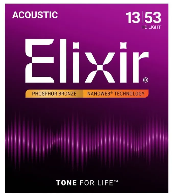 Струны для акустической гитары Elixir Nanoweb 16182 13-53, бронза фосфорная