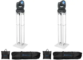 2 Rockville Rock Beam DC DJ Stage Pro Moving Head Lights+8 ft White Totem Stands