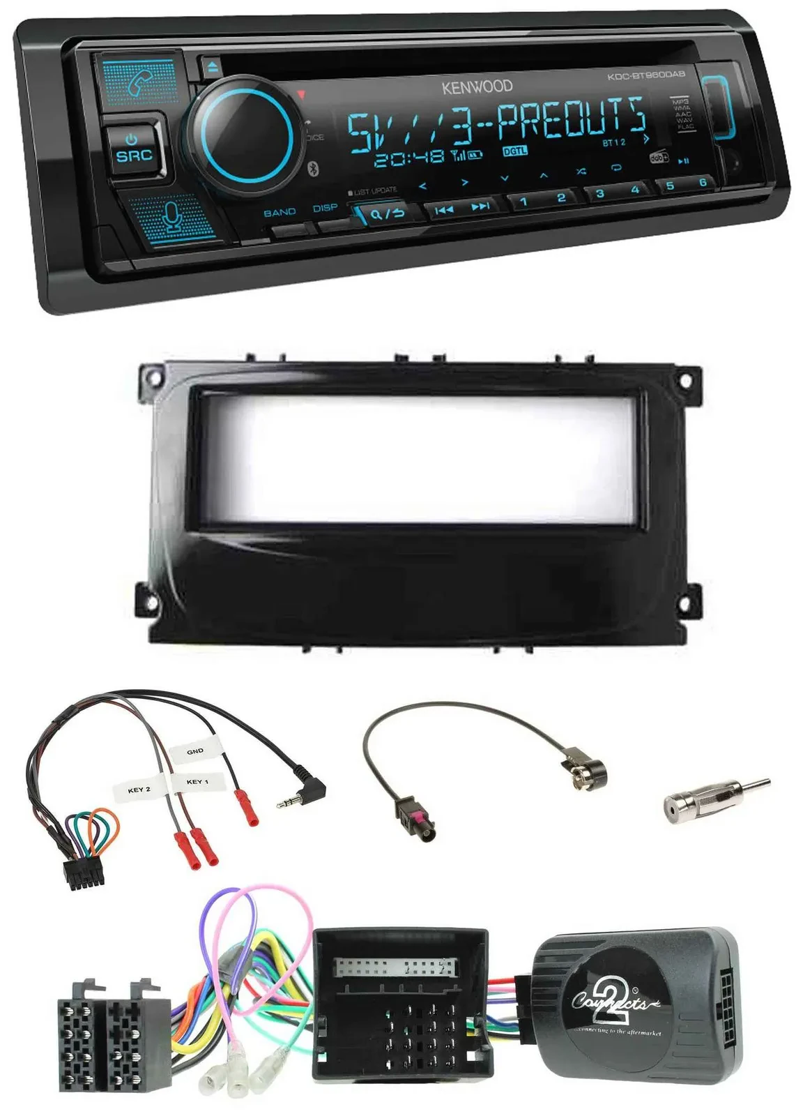 Kenwood Bluetooth USB CD Lenkrad DAB Autoradio für Ford Mondeo S-Max Can-Bus 07-