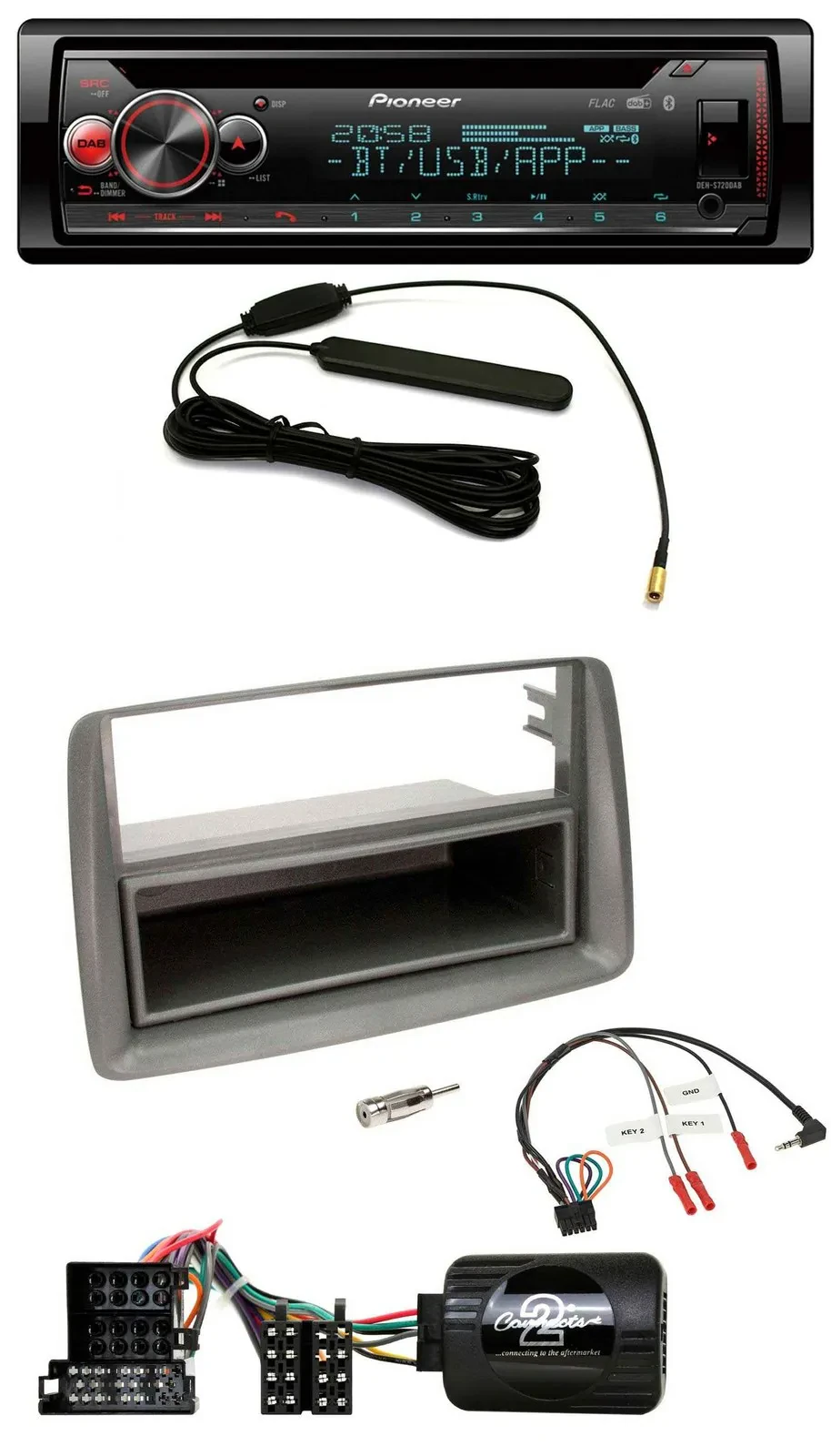 Автомагнитола для Fiat Panda 2004–2010 Pioneer USB DAB Bluetooth CD, серый, поддержка управления на руле