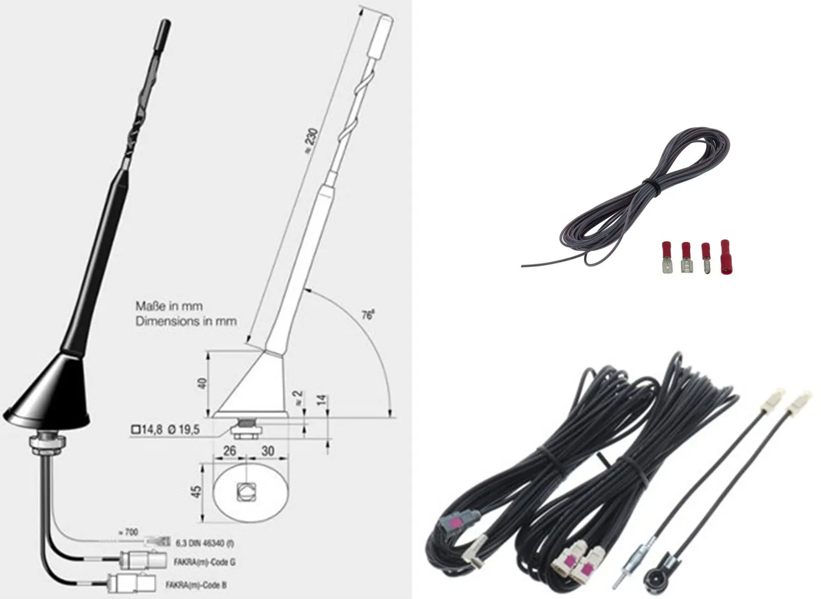 Dietz Antennenset A1 UKW/DAB+ 7,5m Kabel FAKRA/DIN/SMB A1T0L750UNI