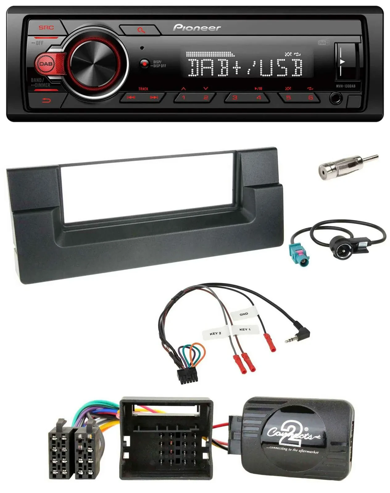 Автомагнитола Pioneer 1DIN, DAB, USB, поддержка MP3, управление с руля, для BMW 5 Series E39 (2001–2004)