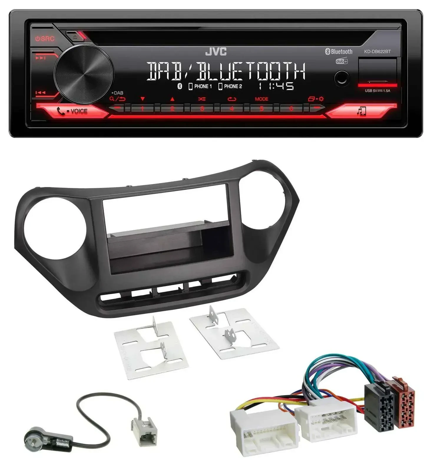 Автомагнитола JVC CD DAB USB Bluetooth MP3 для Hyundai i10 (с 2013)