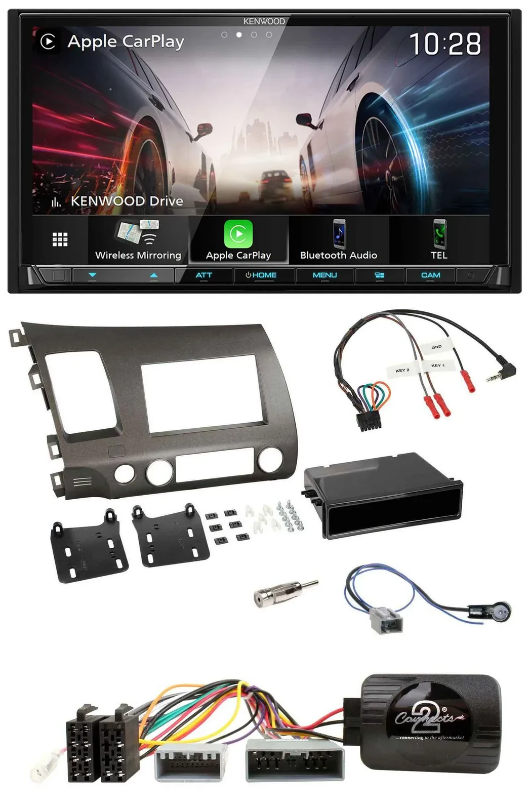 Kenwood Lenkrad 2DIN USB DAB Bluetooth Autoradio für Honda Civic 06-10 Hybrid an
