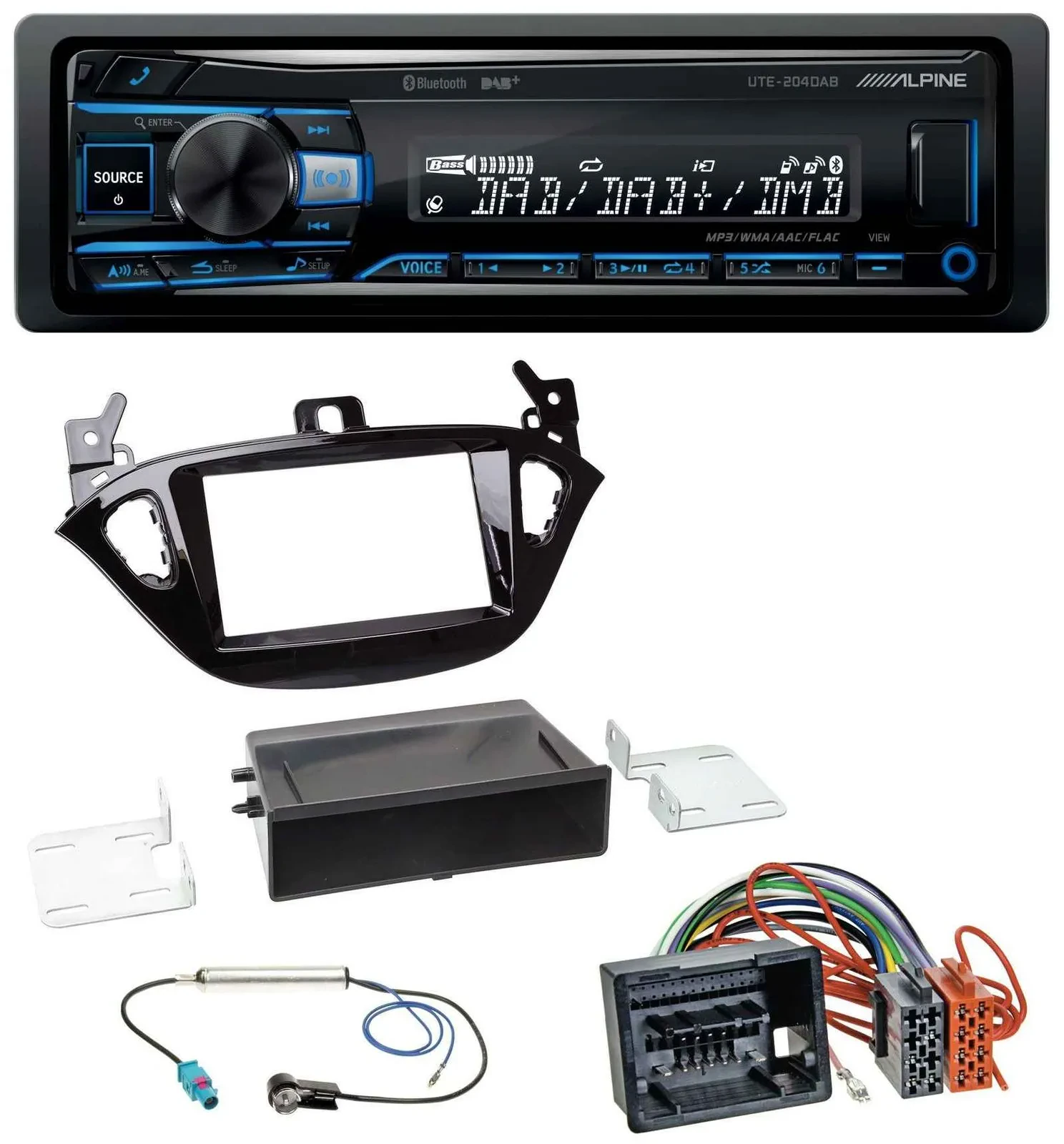 Alpine USB Bluetooth DAB MP3 Autoradio für Opel Adam ab 13 Corsa E ab 15 Ablage