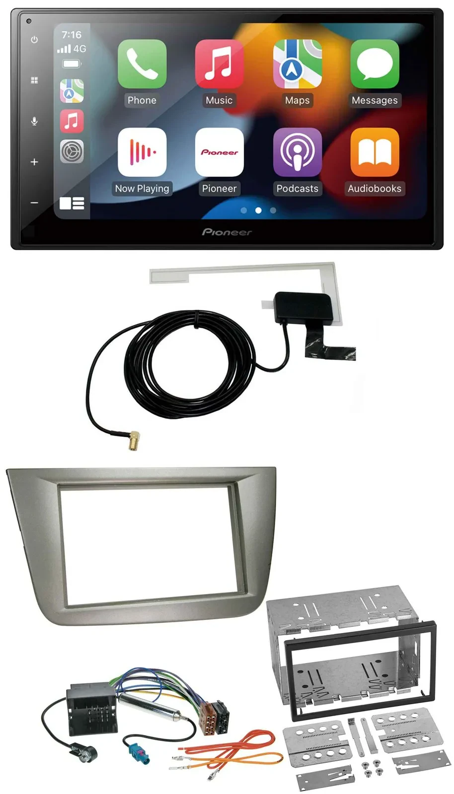 Автомагнитола Pioneer 2-DIN, MP3, USB, Bluetooth, DAB, для Seat Altea/Altea XL/Toledo, серебристая