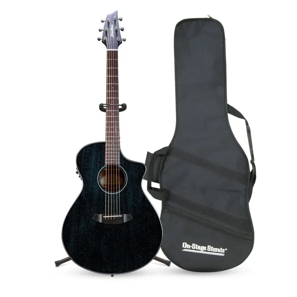 Breedlove Rainforest S Concert Acoustic Electric Midnight Blue Guitar Bundle