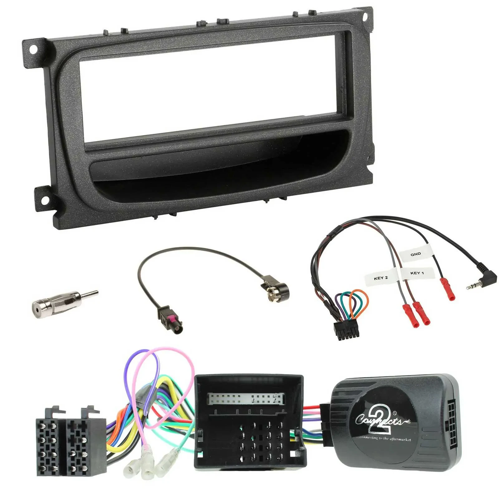 Einbauset Lenkradadapter DIN Autoradio für Ford Mondeo S-Max Can 07-14 schwarz A