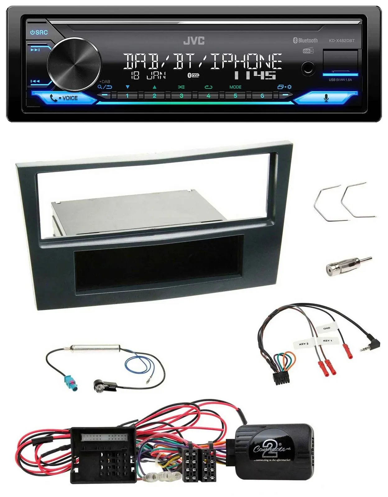 JVC Bluetooth DAB USB Lenkrad Autoradio für Opel Corsa D Schwarz 09-14