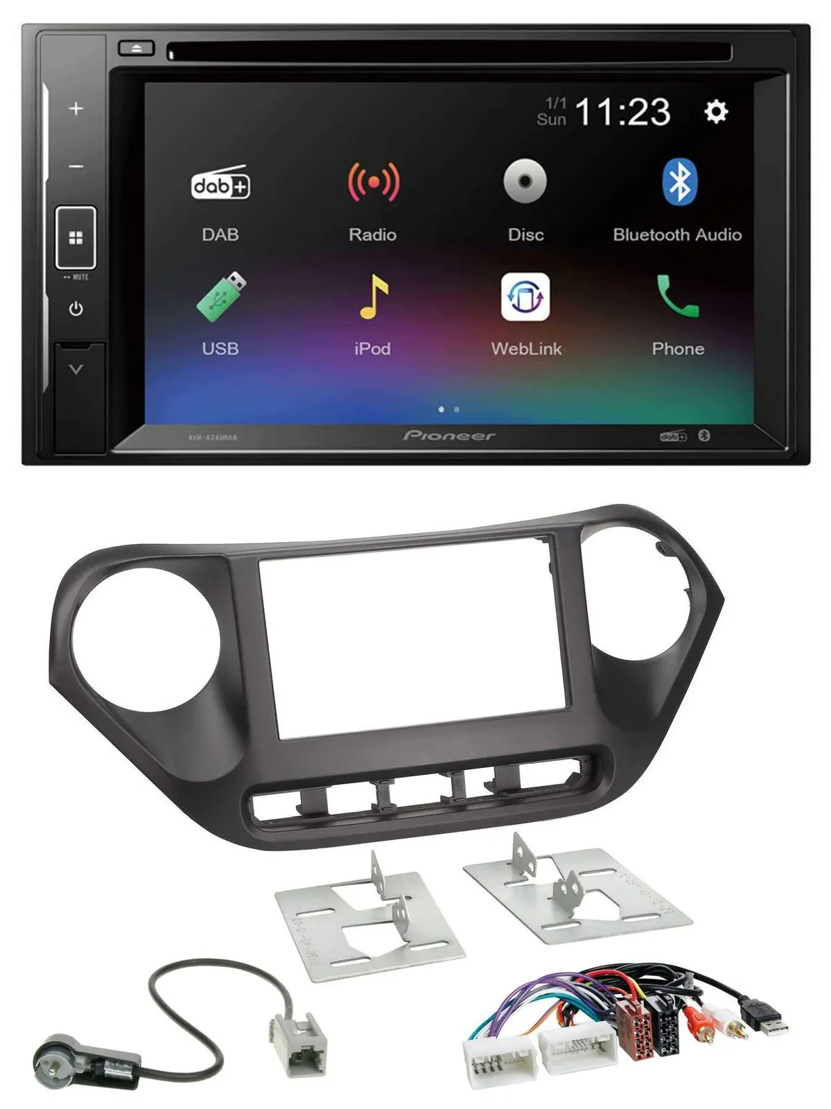 Автомагнитола Pioneer 2-DIN Bluetooth DAB DVD USB AUX для Hyundai i10 (с 2013)