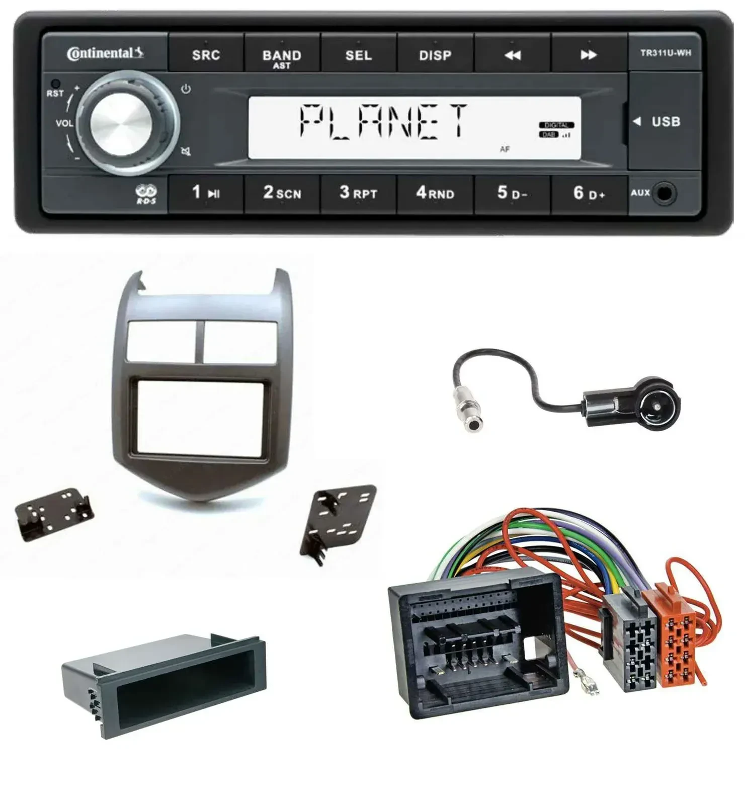 Continental USB MP3 AUX 1DIN Autoradio für Chevrolet Aveo Sonic ab 2011 dunkelgr