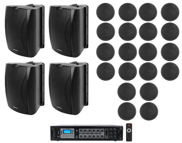 (4) Black 5.25" Wall+20) 5" Ceiling Speakers+70v Amplifier For Restaurant/Hotel