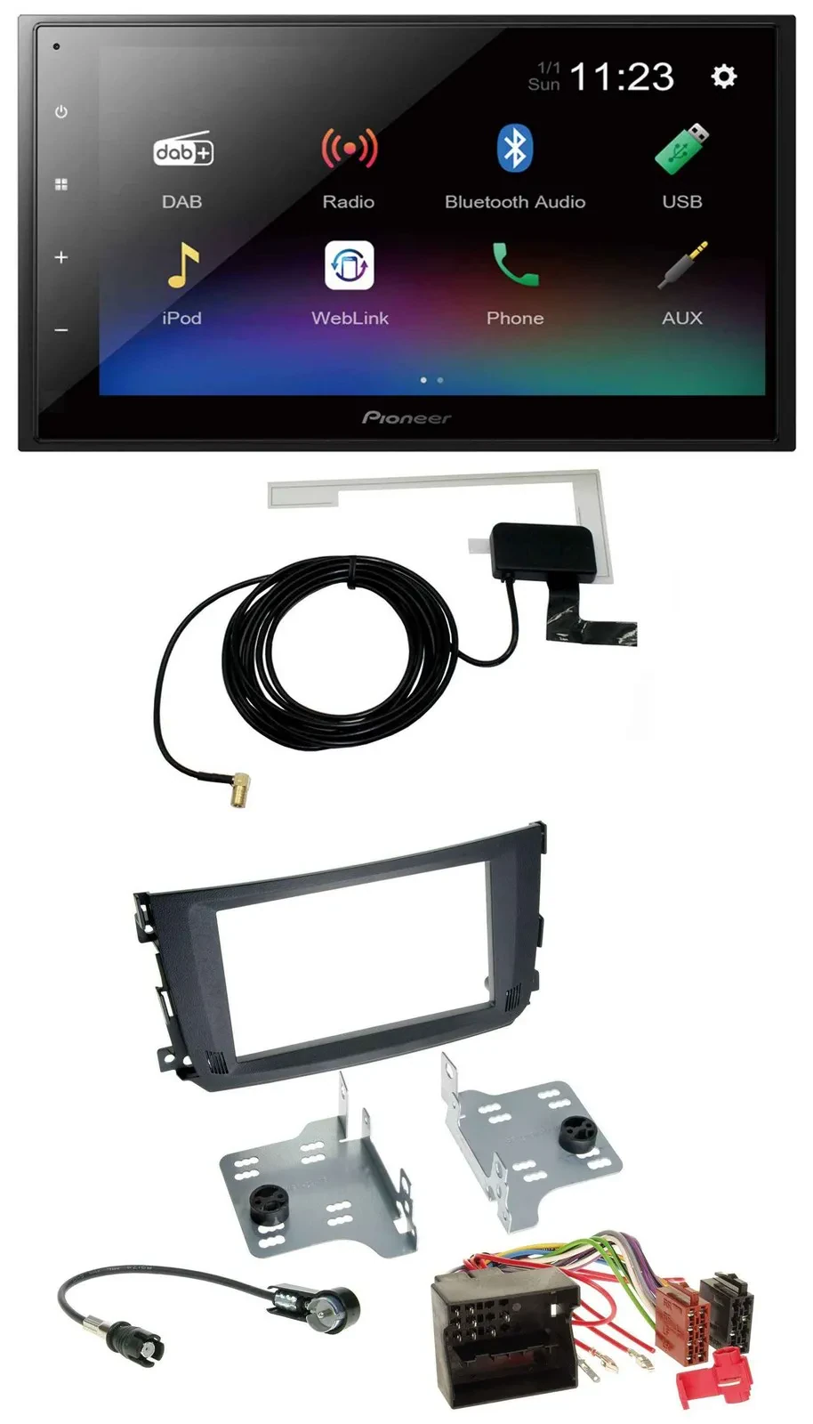 Pioneer DAB MP3 Bluetooth 2DIN USB Autoradio für Smart ForTwo 2010-14 Quadlock