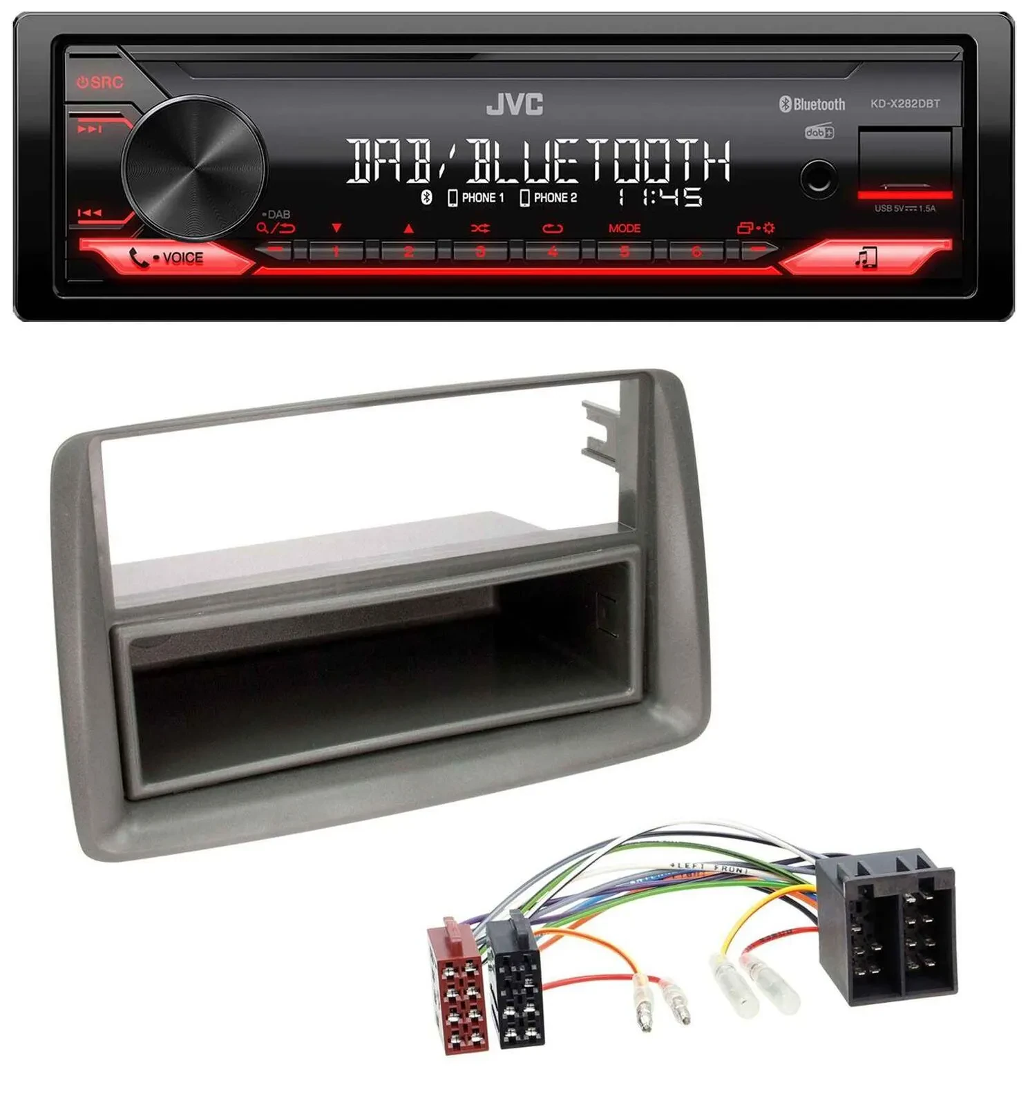 JVC Bluetooth USB DAB MP3 Autoradio für Fiat Panda (169 2003-2012) grau