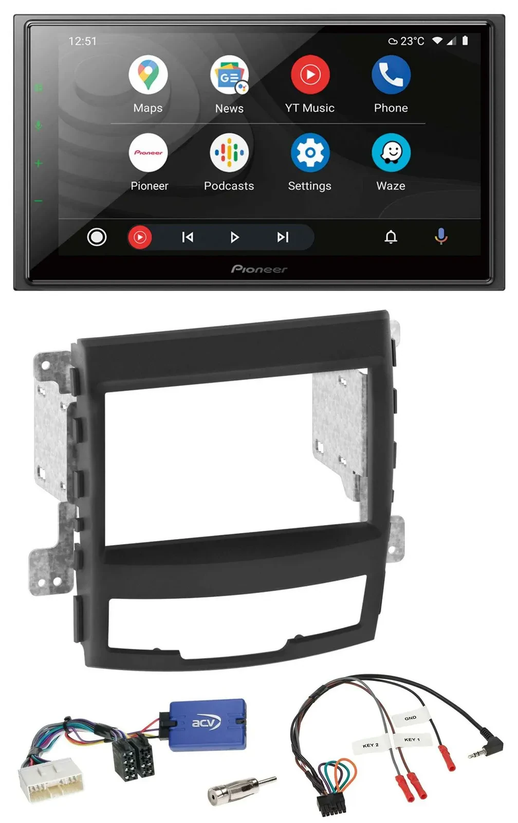 Pioneer USB 2DIN DAB Lenkrad Bluetooth Autoradio für SSangYong Korando mit Taste