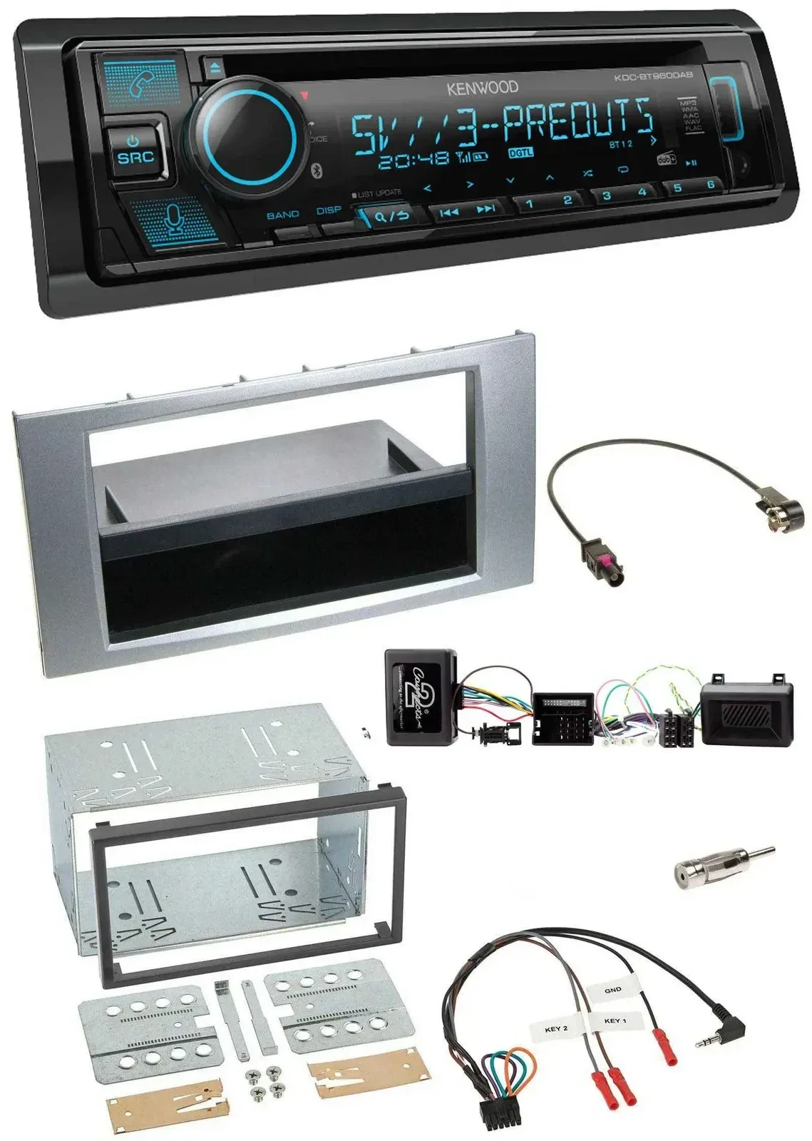 Автомагнитола Kenwood Bluetooth USB CD DAB для Ford Kuga 2008–2012, серебристая